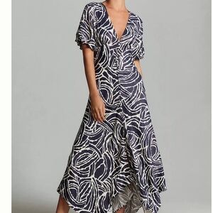 Anthropologie Short-Sleeve V-Neck Button-Front Midi Dress